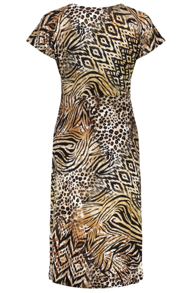 JUNE MIDI JURK MET V HALS EN PRINT 57366 60 000775 BROWN/BLACK